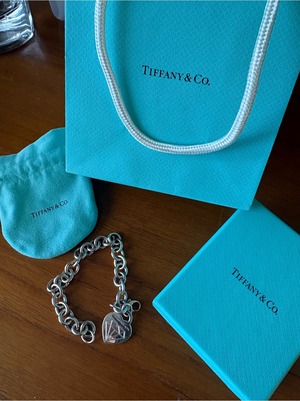 Tiffany & Co. Silver Heart Charm Link Bracelet -NIB